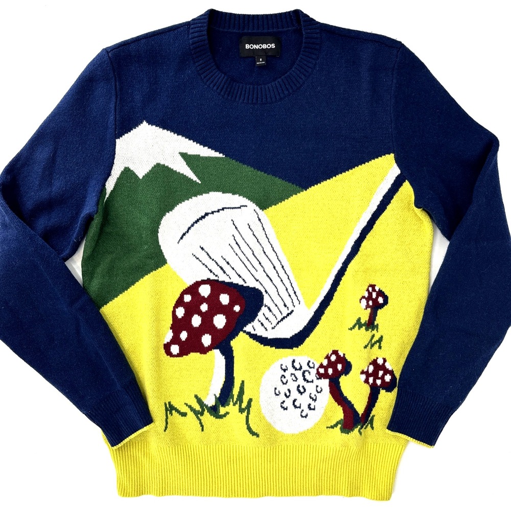 Bonobos Mens Putting Scenic Crew Neck Sweater Small Golf Mushroom Wool Alpaca